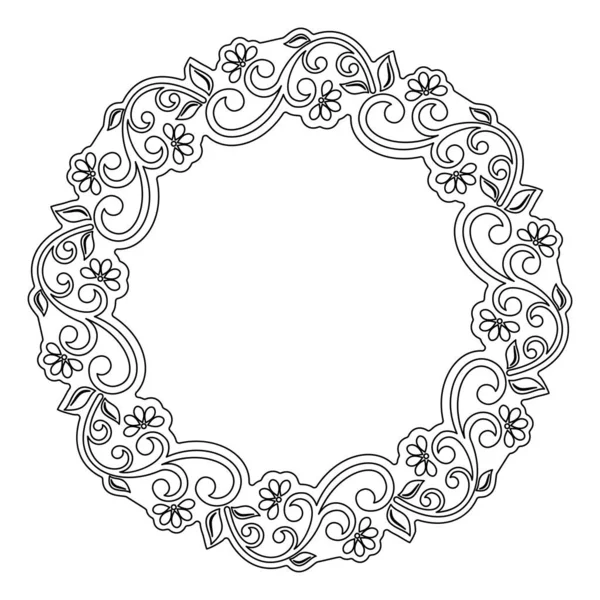 东方矢量圆形框架与阿拉伯和花卉元素 古色古香的黑白相间的花环 免版税图库插图