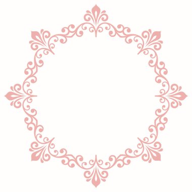 Arabesk ve çiçek elementleri içeren doğu vektör çerçevesi. Çiçekli, pembe kenarlı, klasik desenli.