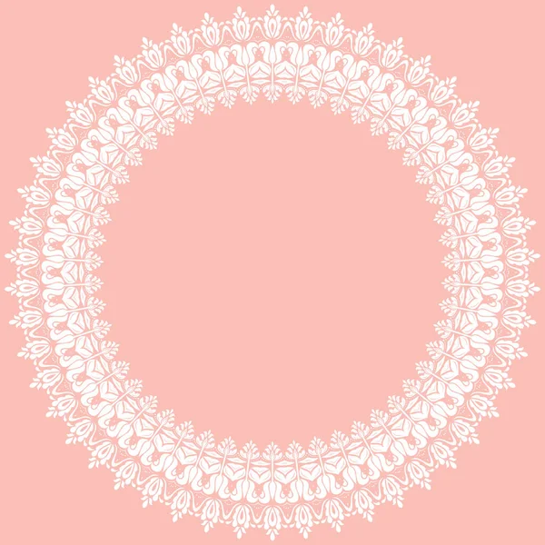 アラベスクと花の要素を持つオリエンタルベクトルラウンドフレーム 花丸ピンクとヴィンテージパターンと白の境界線 — ストックベクタ