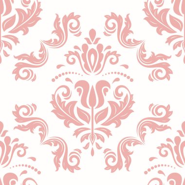 Classic seamless vector pattern. Damask pink and white orient ornament. Classic vintage background. Orient pattern for fabric, wallpapers and packaging