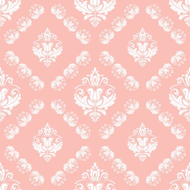 Classic seamless vector pattern. Damask orient pink and white ornament. Classic vintage background. Orient pattern for fabric, wallpapers and packaging