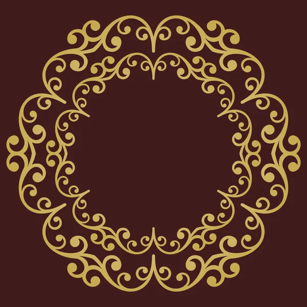 东方矢量圆形框架与阿拉伯和花卉元素 古色古香的花褐色和金黄色边框 — 图库矢量图片