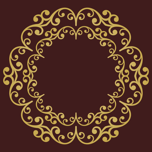 Oriental vector round frame with arabesques and floral elements. Floral brown and golden border with vintage pattern