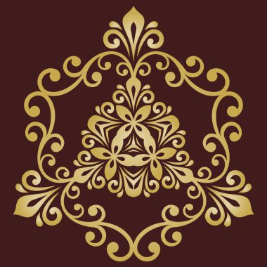 Klasik tarzda zarif kahverengi ve altın renkli vektör süsü. Doğulu elementlerle soyut geleneksel süs. Klasik vintage desen