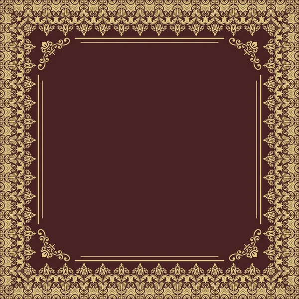 アラベスクと東洋の要素を持つ古典的なベクトルヴィンテージの正方形のフレーム 抽象テキストのための場所と茶色と金色の装飾 ヴィンテージパターン — ストックベクタ