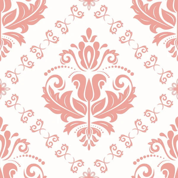 Класичний Рожево Білий Безшовний Векторний Візерунок Дамаський Орієнтальний Орнамент Класичний — стоковий вектор