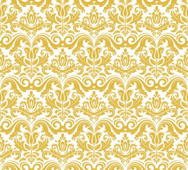 Klasik kusursuz vektör deseni. Damask oryantasyon süsü. Klasik klasik altın ve beyaz arka plan. Kumaş, duvar kâğıtları ve ambalaj için doğu deseni