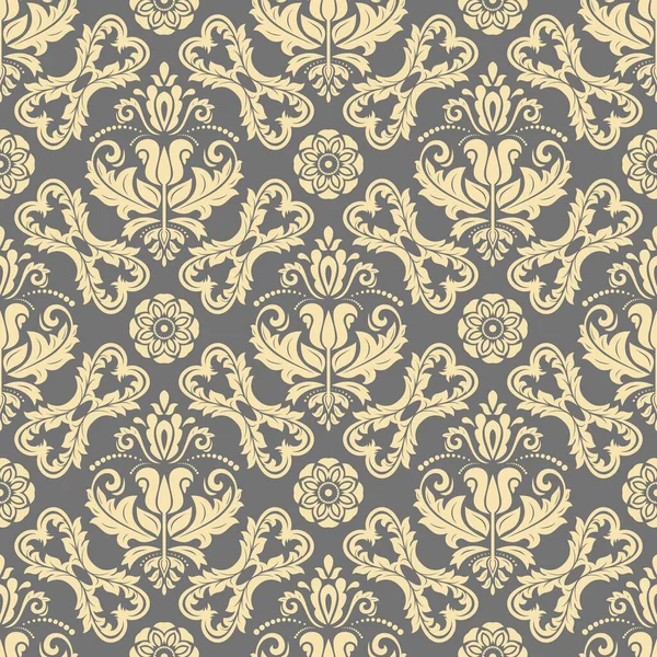 Classic Seamless Vector Pattern Damask Orient Ornament Classic Gray Golden — Stock Vector