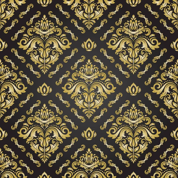 Классический Бесшовный Векторный Рисунок Ориентировочное Украшение Дамаска Классический Черный Золотой — стоковый вектор