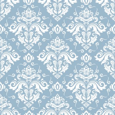 Klasik kusursuz vektör deseni. Damask oryantasyon mavi ve beyaz süs. Klasik klasik klasik arka plan. Kumaş, duvar kâğıtları ve ambalaj için doğu deseni