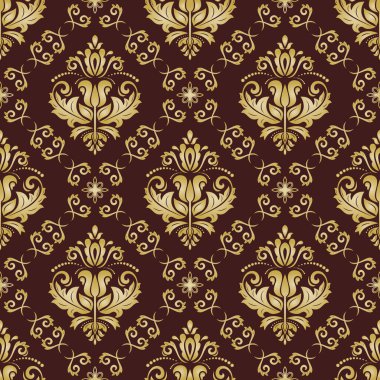 Orient kahverengi ve Golden vektör klasik desen. Klasik elementlerle kusursuz soyut bir arkaplan. Oryantasyon düzeni. Duvar kağıtları ve ambalaj için süs