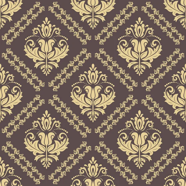 Classic Seamless Vector Pattern Damask Orient Ornament Classic Brown Golden — Stockvektor