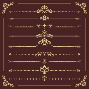 Vintage vektör dekoratif öğeler kümesi. Yatay ayırıcılar çerçeve içinde. Farklı süsler topluluğu. Klasik desen. Vintage desen seti