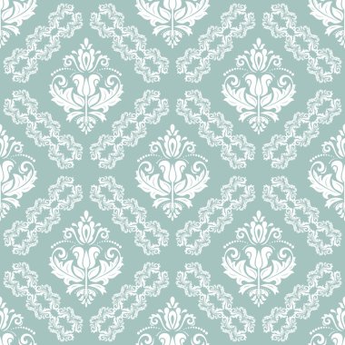 Klasik kusursuz vektör deseni. Damask oryantasyon süsü. Klasik açık mavi-beyaz klasik arka plan. Kumaş, duvar kâğıtları ve ambalaj için doğu deseni