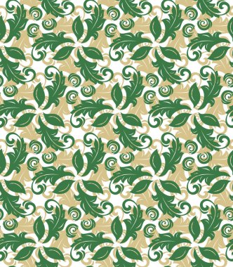 Floral golden and green vector ornament. Seamless abstract classic background with flowers. Pattern with repeating floral elements. Ornament for wallpaper and packaging