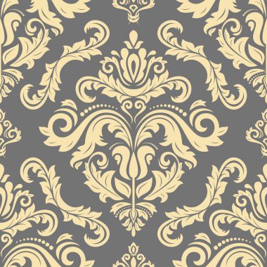 Orient vektör klasik desen. Klasik elementlerle kusursuz soyut bir arkaplan. Doğu grisi ve altın desenli. Duvar kağıtları ve ambalaj için süs