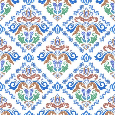 Orient vektör klasik desen. Klasik elementlerle kusursuz soyut bir arkaplan. Doğulu renkli desen. Duvar kağıtları ve ambalaj için süs