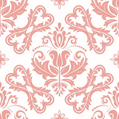 Klasik kusursuz vektör deseni. Damask oryantasyon süsü. Klasik pembe mahsul arka planı. Kumaş, duvar kâğıtları ve ambalaj için doğu deseni