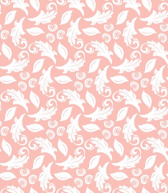 Çiçek vektör süsü. Pembe ve beyaz yapraklı kusursuz soyut klasik arka plan. Çiçek elementlerinin tekrarlandığı desen. Duvar kağıdı ve ambalaj için süs