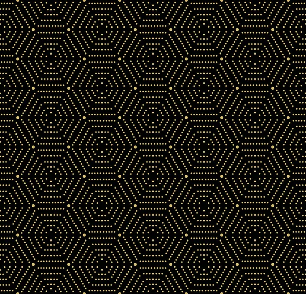 六角形の点線要素を有する幾何学的な繰り返しベクトル装飾 幾何学的な黒と黄金のモダンな装飾 シームレスな抽象的な現代パターン — ストックベクタ