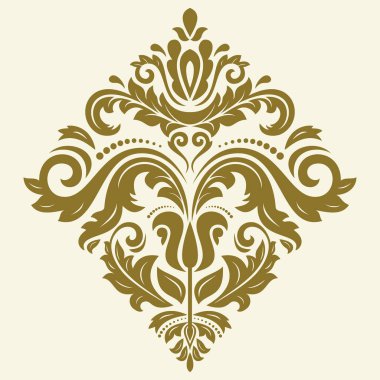 Arabesk ve çiçeklerle süslenmiş doğu vektör süsü. Geleneksel klasik süs. Arabesk ile klasik altın desen