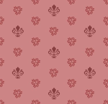 Kusursuz vektör deseni. Kraliyet zambaklarıyla modern geometrik süs. Klasik kırmızı arkaplan