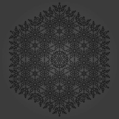 Yuvarlak vektör koyu kar tanesi. Soyut kış süsü. Kar taneli desen