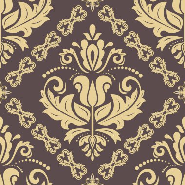 Orient vektörü klasik kahverengi ve altın desenli. Klasik elementlerle kusursuz soyut bir arkaplan. Oryantasyon düzeni. Duvar kağıtları ve ambalaj için süs