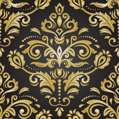 Klasik kusursuz vektör deseni. Damask oryantasyon süsü. Klasik klasik siyah ve altın arkaplan. Kumaş, duvar kâğıtları ve ambalaj için doğu deseni