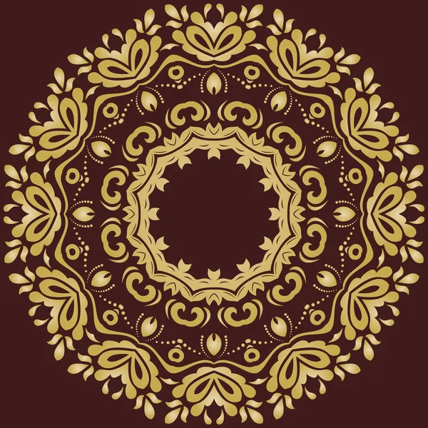 Elegantní Ročník Vektoru Kulaté Hnědé Zlaté Ornament Klasickém Stylu Abstraktní — Stockový vektor