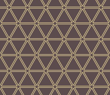 Geometrik vektör kahverengi ve üçgenli altın desen. Geometrik modern süs. Kusursuz soyut arkaplan