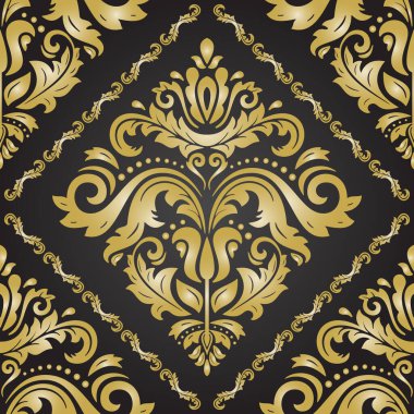 Orient vektör klasik desen. Klasik elementlerle kusursuz soyut bir arkaplan. Doğulu siyah ve altın desenli. Duvar kağıtları ve ambalaj için süs