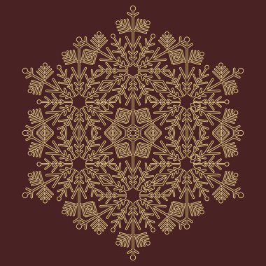 Yuvarlak vektör kahverengi ve altın kar tanesi. Soyut kış süsü. Kar taneli desen