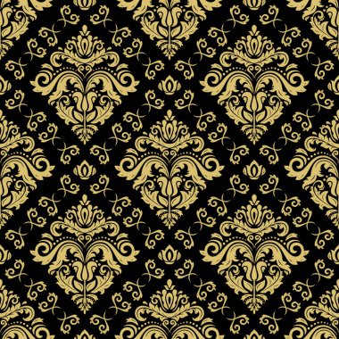 Orient vektör klasik desen. Klasik elementlerle kusursuz soyut bir arkaplan. Doğulu siyah ve altın desenli. Duvar kağıtları ve ambalaj için süs