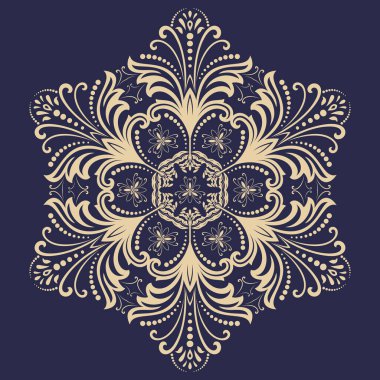 Oryantal vektör koyu mavi ve altın süs Arabesk kuşakları ve çiçek elementleriyle. Geleneksel klasik süs. Arabesk ile klasik desen