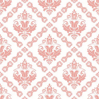 Klasik dikişsiz vektör pembe desen. Damask oryantasyon süsü. Klasik klasik klasik arka plan. Kumaş, duvar kâğıtları ve ambalaj için doğu deseni