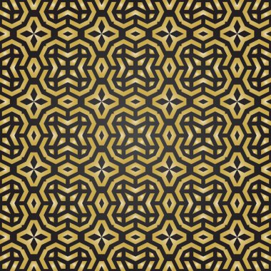 Tasarımlarınız için kusursuz geometrik arkaplan. Modern vektör siyah ve altın süs. Geometrik soyut desen