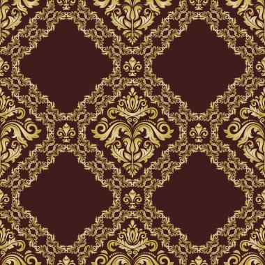 Orient vektör klasik desen. Klasik elementlerle kusursuz soyut bir arkaplan. Doğu kahverengi ve altın desenli. Duvar kağıtları ve ambalaj için süs