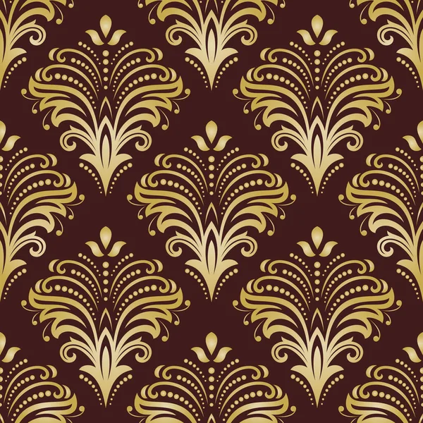 Floral Vector Ornament Seamless Abstract Classic Brown Golden Background Flowers — Stock Vector