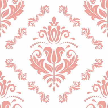Klasik kusursuz vektör deseni. Damask oryantasyon süsü. Klasik klasik klasik arka plan. Kumaş, duvar kâğıtları ve ambalaj için doğu pembe deseni