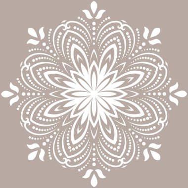 Yuvarlak vektör kar tanesi. Soyut kış süsü. Yuvarlak beyaz kar taneli desen