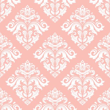 Orient vektör klasik desen. Klasik elementlerle kusursuz soyut bir arkaplan. Doğu pembe ve beyaz desenli. Süslü barogue duvar kağıdı