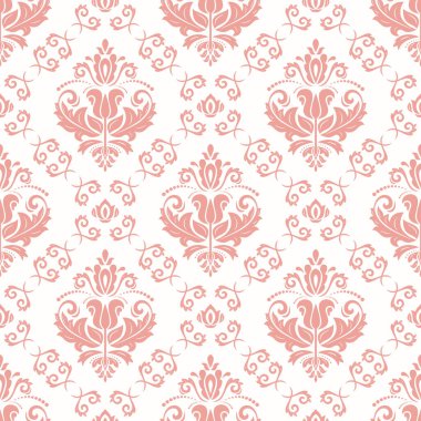 Classic seamless vector pattern. Damask orient pink and white ornament. Classic vintage background. Orient pattern for fabric, wallpapers and packaging