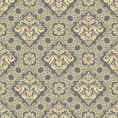 Orient vektör klasik desen. Klasik elementlerle kusursuz soyut bir arkaplan. Doğu grisi ve altın desenli. Süslü barogue duvar kağıdı