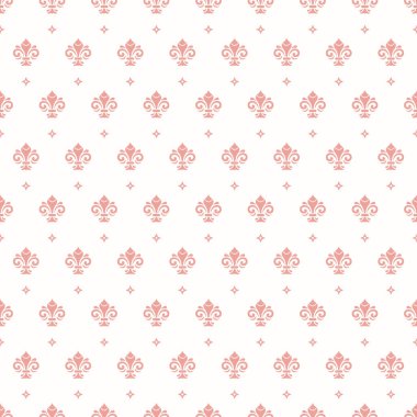 Kusursuz vektör deseni. Kraliyet zambaklarıyla modern geometrik süs. Klasik pembe arkaplan