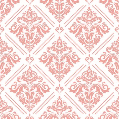 Klasik kusursuz vektör deseni. Damask oryantasyon süsü. Klasik klasik klasik arka plan. Kumaş, duvar kâğıtları ve ambalaj için doğu pembe deseni