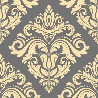 Orient vektör klasik desen. Klasik elementlerle kusursuz soyut bir arkaplan. Doğu grisi ve altın desenli. Süslü barogue duvar kağıdı