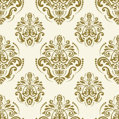 Klasik kusursuz vektör deseni. Damask oryantasyon süsü. Klasik klasik klasik arka plan. Kumaş, duvar kâğıtları ve ambalaj için doğu altın deseni