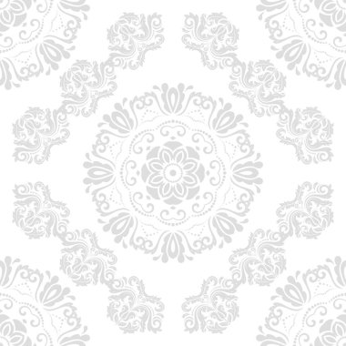 Orient vektör klasik desen. Klasik elementlerle kusursuz soyut bir arkaplan. Doğu ışığı gümüş desenli. Süslü barogue duvar kağıdı
