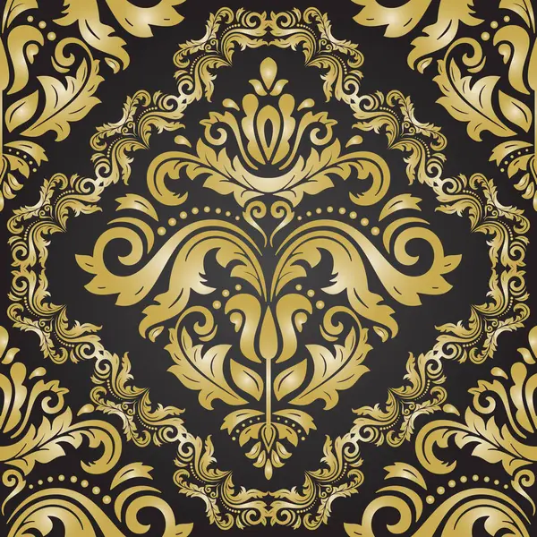 Klasik kusursuz vektör deseni. Damask oryantasyon süsü. Klasik klasik siyah ve altın arkaplan. Kumaş, duvar kâğıtları ve ambalaj için doğu deseni